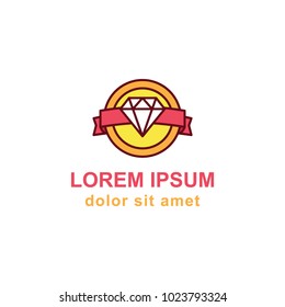 Diamond symbol badge logo vector isolated with badge and ribbon combine, suitable for your jewelry or fashion content