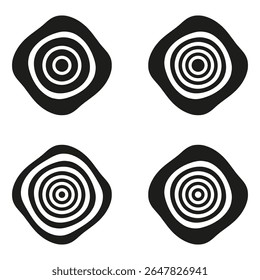 Símbolos de destino de diamante. Ícones quadrados no alvo. Elementos geométricos pretos. Marcadores de precisão vetorial.