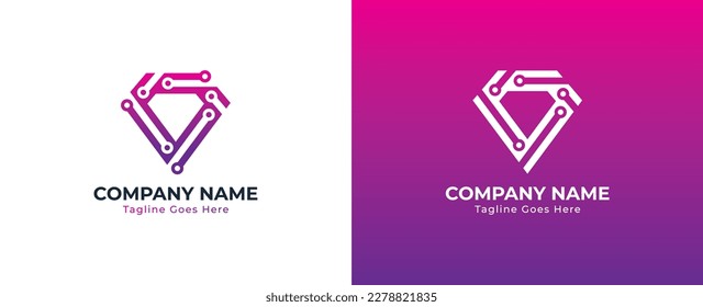 Diamond Tech Logo Concept sign icon symbol Element Design. Technology, Jewellery, Gem, Jewelry Logotype. Vector illustration template