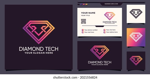 Diamond tech logo template with creative modern concept and business card design Premium Vector