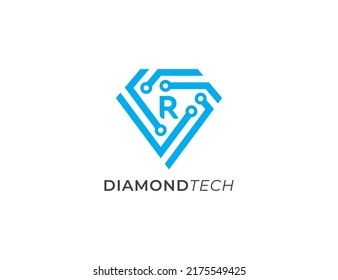 Diamond Technology Logo Concept sign icon symbol Design with Letter R. Tech Logo Design. Vector illustration logo template