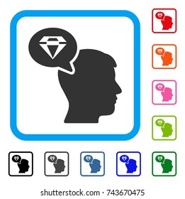 Diamond Thinking icon. Flat grey iconic symbol in a blue rounded rectangle. Black, gray, green, blue, red, orange color additional versions of Diamond Thinking vector.
