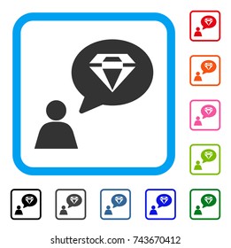 Diamond Thinking Person icon. Flat gray pictogram symbol inside a blue rounded square. Black, gray, green, blue, red, orange color versions of Diamond Thinking Person vector.