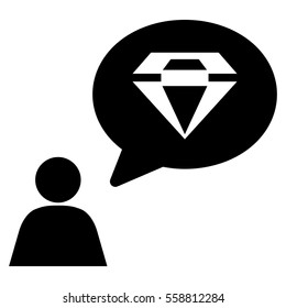 Diamond Thinking Person vector icon. Flat black symbol. Pictogram is isolated on a white background. Designed for web and software interfaces.