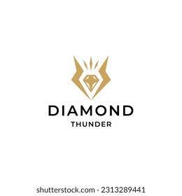 Diamant mit Donner-Form Logo-Design-Vorlage flach Vektorgrafik
