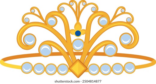 Diamond tiara cartoon icon. Golden princess crown