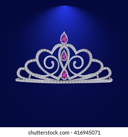 Diamond tiara with pink stones vector illustration