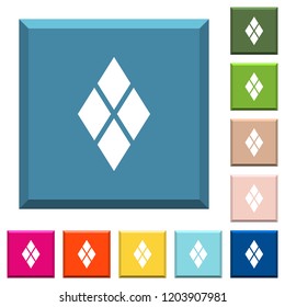 Diamond tile pattern white icons on edged square buttons in various trendy colors