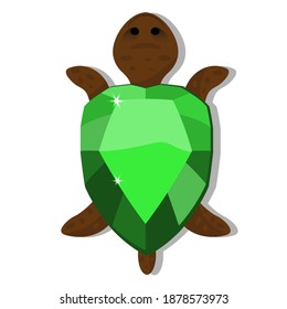 Tortuga de diamante. Esmeralda y mamífero verde costoso. Ilustración vectorial de dibujos animados.
