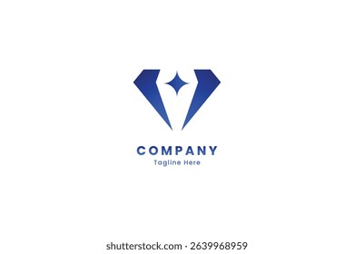 Diamond and V letter logo with star, minimalist design vector