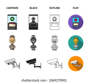 A diamond, a vase on a stand, a surveillance camera, an African mask. Museum set collection icons in cartoon,black,outline,flat style vector symbol stock illustration web.