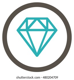 Diamond vector bicolor rounded icon. Image style is a flat icon symbol inside a circle, grey and cyan colors, white background.