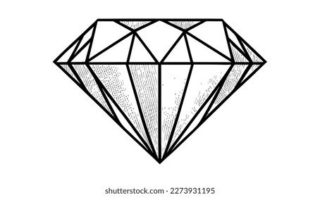 Ilustración de línea negra vectorial de diamante aislado blanco. Dibujo artístico
