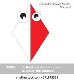 Diamond in vector colorful to be traced. Restore dashed line and color the picture. Visual game for children. Worksheet to be colored.