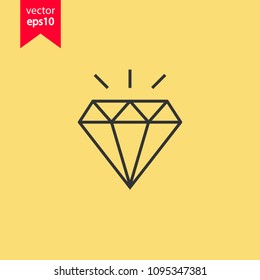 Diamond vector icon. Brilliant sign. Gemstone vector sign. Yellow background. EPS 10