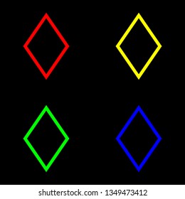 Diamond vector icon, color set. Black background