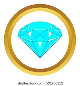 Diamond vector icon in golden circle, cartoon style isolated on white background