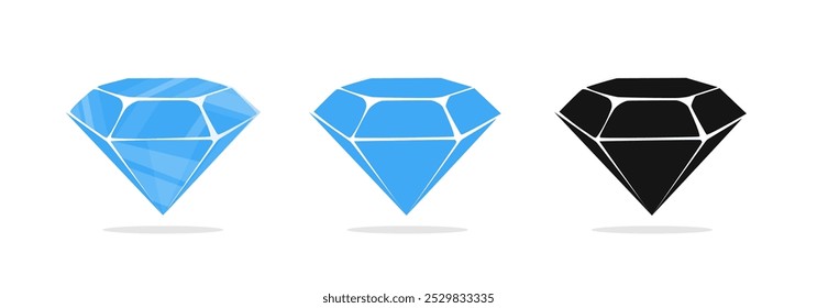 Ícones de vetor de diamante. Diamantes em diferentes formas e cortes