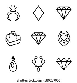 diamond vector icons. Set of 9 diamond outline icons such as gem, ring, necklace, earring, Diamonds, Diamond