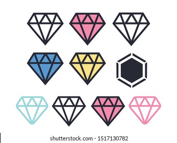 Diamond vector icons set. Diamond outline vector sign