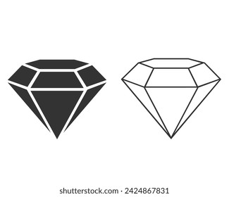 Diamond vector line icon set isolated on white background in modern flat style