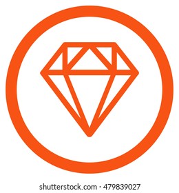 Diamond vector rounded icon. Image style is a flat icon symbol inside a circle, orange color, white background.