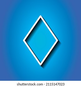 Diamond vector simple icon. Flat desing. White icon with shadow on blue background.ai