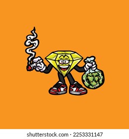 diamond vector smoking joint hold nug weed cartoon