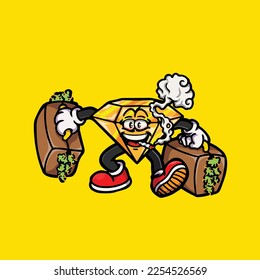 diamond vector smoking joint hold nug weed cartoon