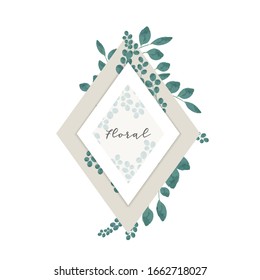 diamond vintage frames with leaves and eucalyptus. Vector image