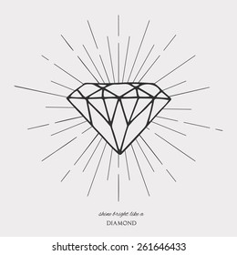 Diamond Vintage Hipster Labels. Tattoo design with sign and text Shine bright like a diamond.