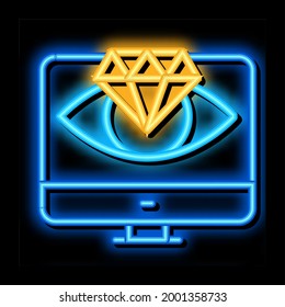 diamond vision computer screen neon light sign vector. Glowing bright icon diamond vision computer screen sign. transparent symbol illustration