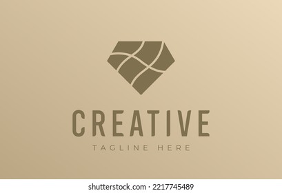 Diamond with Wavy Lines Logo Design Template