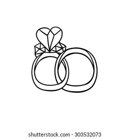  diamond wedding beautiful  rings  vector icon in Black And White  color 
