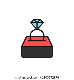 diamond wedding ring icon for marriage proposal illustration concept design. simple clean colored symbol.