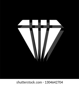 Diamond. White flat simple icon with shadow