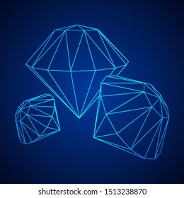 Diamond wireframe low poly mesh vector illustration.