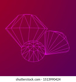 Diamond wireframe low poly mesh vector illustration.