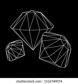 Diamond wireframe low poly mesh vector illustration.