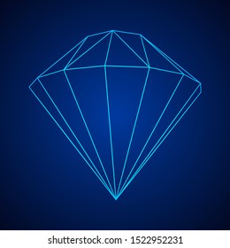 Diamond wireframe low poly mesh vector illustration.