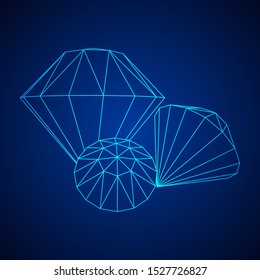 Diamond wireframe low poly mesh vector illustration.