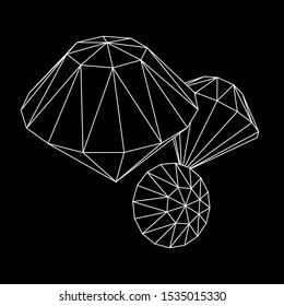 Diamond wireframe low poly mesh vector illustration.