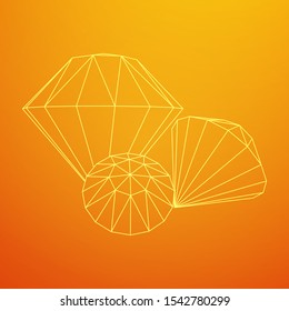 Diamond wireframe low poly mesh vector illustration.