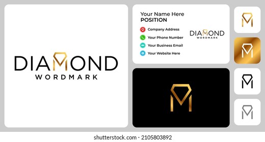 Diamond wordmark logo design with business card template.

