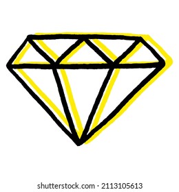 Diamond yellow, black stroke. Gemstone. Doodle style. Drawn by hand.