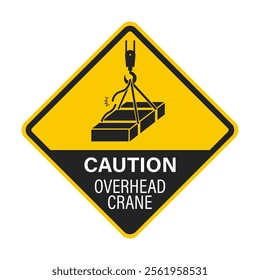 Diamond yellow safety sign overhead crane, risk of fall from height, wire sling break