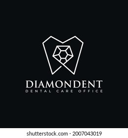 diamondent logo, line art tooth and diamond vector