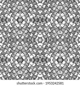 diamonds 3d effect seamless triangle abstract pattern. Vector illustration on grey background, grunge brick mosaic tile pattern.