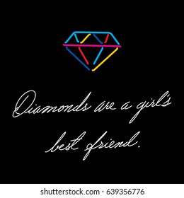 Diamonds are a girl’s best friend. Fashion quote. Marilyn Monroe's handwriting. Illustrated fashion dictionary.