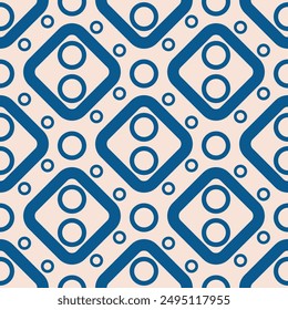 The diamonds are blue and there are rings inside and between them. Tiles made of minimalistic rhombuses.